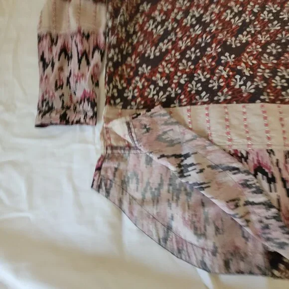Patchwork BoHo Womens Pink Red Blue Territory Ahead Shirt Long Length Size M - Picture 8 of 15